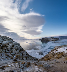 View of the Oltrek island on Lake Baikal