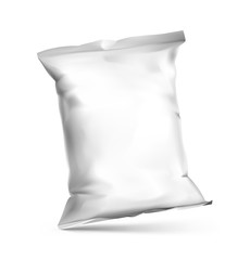 PrintMockup of food chips pillow bag isolated on white background. Vector illustration ready and simple to use for your design. The mock-up will make the presentation look as realistic as possible.