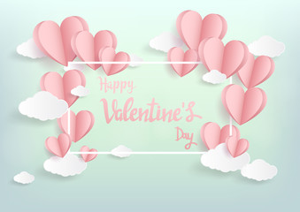 Happy valentine day. with creative pink love balloon concept on sky and cloud background for copy space. minimal concept. Vector Illustration