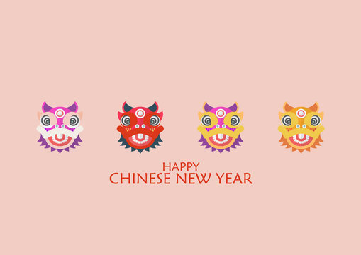 Happy chinese new year with Dancing lions