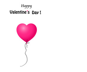 Fototapeta na wymiar Valentine's day greeting card with pink heart shaped balloon