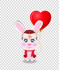 Cute cartoon rabbit in red hat with ear flaps,