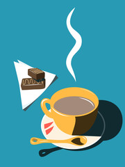 Mug with hot chocolate and sweets on the table.  Cocoa