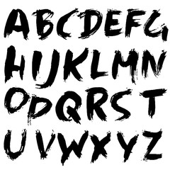 Handdrawn dry brush font. Modern brush lettering. Grunge style alphabet. Vector illustration.