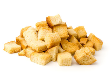 A pile of bread rusks on a white, isolated.