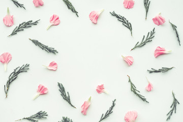 Petal flower on white background with copy space.Flat lay.Valentines,love and wedding concept