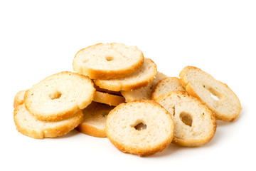 Obraz na płótnie Canvas Round bread crackers, closeup.