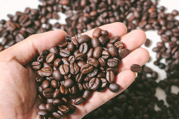 Coffee beans close-up, background