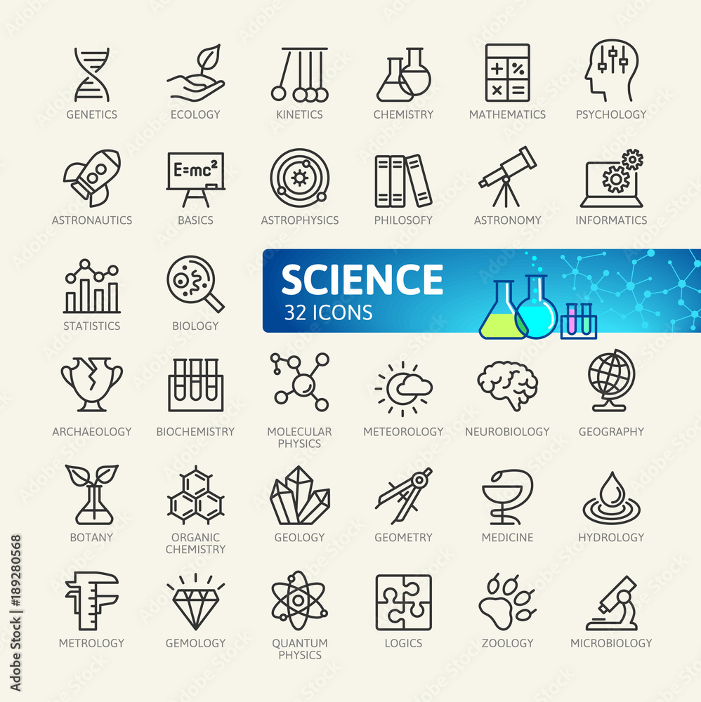 Wall mural science, scientific activityelements - minimal thin line web icon set. outline icons collection. sim