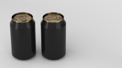 Two small black and gold aluminum soda cans mockup on white background