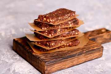 Cereal bar with nuts and chocolate