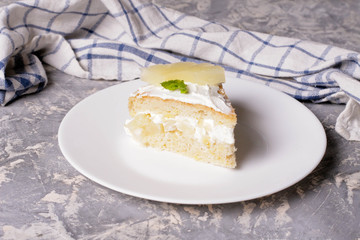 fruit cake with milk cream and fruit