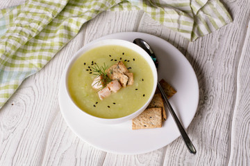 Delicious vegetable soup with potato, zucchini