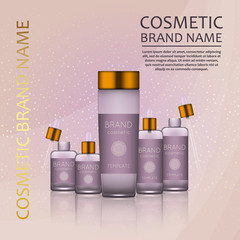 Vector 3D cosmetic illustration on a soft light waves background . Beauty realistic cosmetic product design template.
