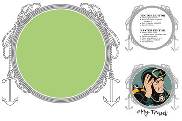 Marine theme. Frame for scrapbook, banner, sticker, social network