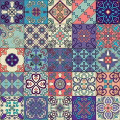 Tissu par mètre Tuiles marocaines Modèle sans couture avec des carreaux portugais de style talavera. Azulejo, ornements marocains, mexicains.