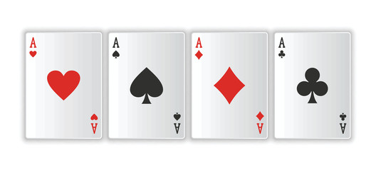 Casino gambling poker blackjack - playing cards isolated on white background. Vector illustration for poker game design