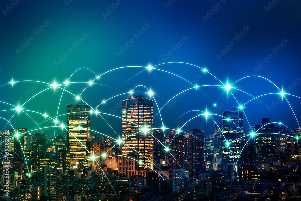Poster wireless communication network concept. iot(internet of things). ict(information communication techn