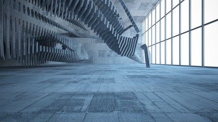 Abstract white and concrete interior multilevel public space with window. 3D illustration and rendering.