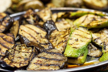Freshly cooked grilled vegetables, tomatoes, mushrooms, eggplant, pepper ...