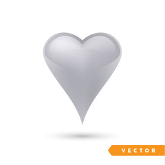 Realistic silver heart. Isolated on white. Valentines day greeting card background. 3D icon. Romantic   vector illustration. Easy to edit design template for your artworks.