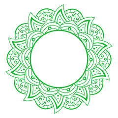 Vector openwork cloth green. Round frame. Brown Pattern Vector flower Mandala. Oriental circle pattern, asian, Indian, Arabic. Isolated on White.