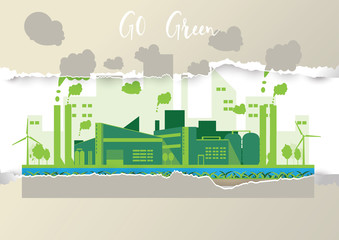 Fototapeta premium Eco industrial factory in a flat style
