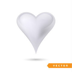 Realistic silver heart. Isolated on white. Valentines day greeting card background. 3D icon. Romantic   vector illustration. Easy to edit design template for your artworks.