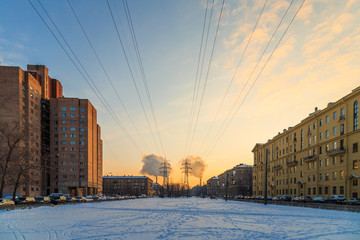 high-voltage line in the city