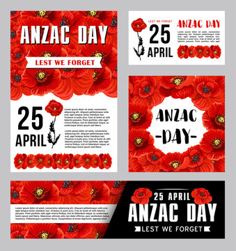 Anzac Day banner template with red poppy flower