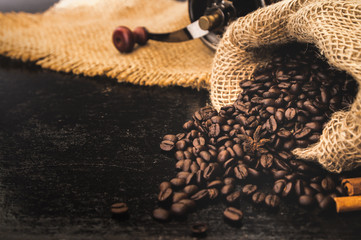 closeup roast coffee beans in bag