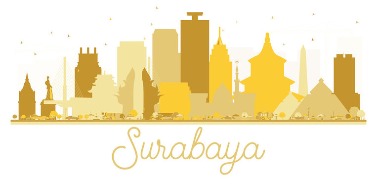Surabaya Indonesia City skyline golden silhouette.