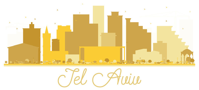 Tel Aviv Israel City skyline golden silhouette.