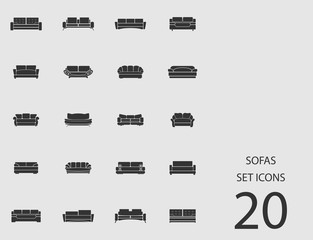 Sofas set of flat icons. Vector illustration