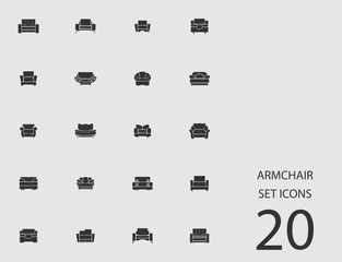 Armchairs set of flat icons. Vector illustration