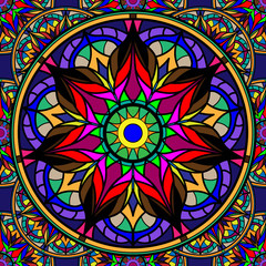 Seamless repeating pattern of colored mandalas