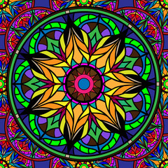 Seamless repeating pattern of colored mandalas