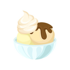 Ice cream in a bowl, dairy product cartoon vector Illustration