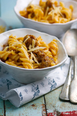 pumpkin sausage penne.style rustic.selective focus