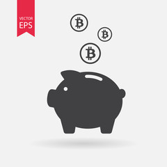 Piggy bank, bitcoin icon. Crypto currency saved, moniy security concept for web design, banner, mobile app. Eps 10. Payment Cryptocurrency logo, Minimalist flat style, sign isolated on white