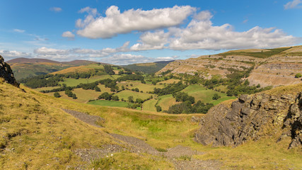 Fototapeta na wymiar Welsh landscape seen from Castell Dinas Bran near Llangollen, Denbighshire, Wales, UK