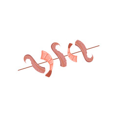 Shrimp and octopus kebabs, fresh grilled seafood cartoon vector Illustration