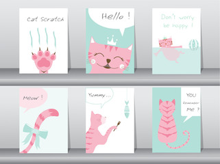 Fototapeta na wymiar Set of cute animals poster,template,cards,cats,Vector illustrations 