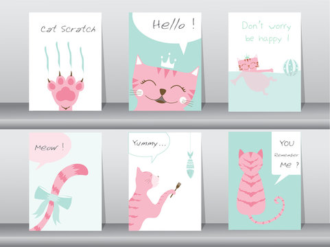 Set of cute animals poster,template,cards,cats,Vector illustrations 
