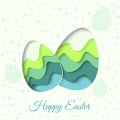 Happy Easter greeting card. 3d paper cut easter eggs concept design background. Vector illustration. Paper carving egg shape with shadow