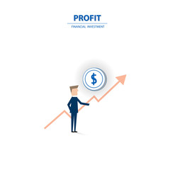 Businessman and profit result in investment progress concept. Business concept of financial, risk and success. Vector illustration.