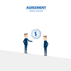 Businessman with contracted coin in investment progress concept. Business concept of financial, risk and success. Vector illustration.