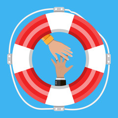 Hand with lifebuoy. Support and assistance concept