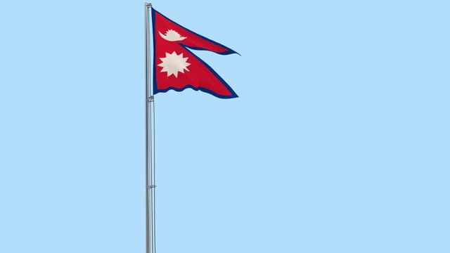 Isolate Flag Of Nepal On A Flagpole Fluttering In The Wind On A Transparent Background, 3d Rendering, PNG Format With Alpha Channel Transparency