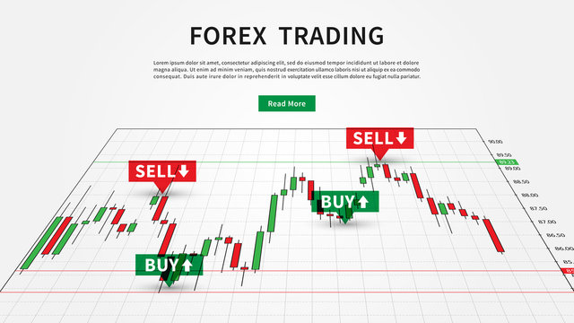 Forex Trading Signals vector illustration. Buy and sell indicators for forex trade on the candlestick chart graphic design.